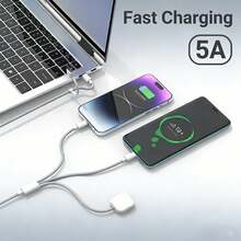 60W 快充 3 埠 USB-C 壁式充電器 PD+QC 可同時為 2 台裝置充電 + 磁吸無線手錶充電器，相容 iPhone 16/15/14、Galaxy Watch - 白色 - 查看 2