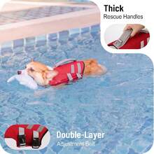 Dog Life Jacket, High Buoyancy Dog Swimming Life Vest, Suitable For Swimming, Boating; Tear-Resistant Reflective Pet Swim Vest, Fits Small, Medium, Large Dogs, Pool Floating Style, Adjustable Dog Swimming Safety Vest - Red - View 8