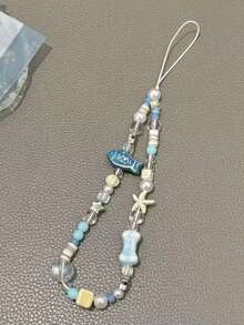 1 pieza Cordón para teléfono con cuentas hecho a mano estilo fresco INS con pez azul océano y estrella, colgante para cámara CCD - Multicolor - Ver 4