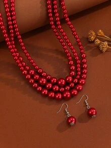 Exaggerated Multi-Layer Handmade Beaded Faux Pearl Bohemian Middle Eastern Western Cowboy Retro Party Casual Necklace Earrings - Yellow - View 3
