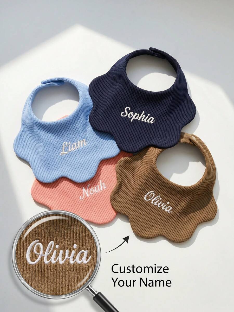 [Disesuaikan] 1/3 Paket Celemek Bayi Motif Bunga yang Dapat Disesuaikan, Dapat Dibordir dengan Nama Anda, Kain Lembut, Bernapas, dan Menyerap, Gesper yang Dapat Diatur, Nama yang Dipersonalisasi, Cocok untuk Hadiah Ulang Tahun, Hadiah Thanksgiving - MultiWarna - View 1