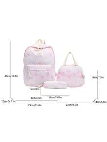 Mochila versátil de moda para mujer con bloques de color y estampado floral, doble correa, combinación de mochila y bolso escolar para estudiantes - Rosa - Ver 9