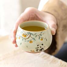 Persimmon-Shaped "Ruyi" Panda Small Tea Cup, Ceramic Personal Tea Cup, Kung Fu Tea Set, Luohan Cup, Single Cup - Multicolor - View 4