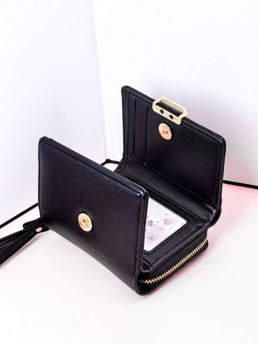 Compact Multi-Function Card Holder Wallet For Women Wallet Mini Wallet Purse Wallet Small Wallet Vintage Purse Cute Wallet Travel Essential Summer - Black - View 1