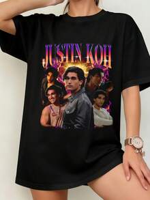 Men's Women's Justin Kohl Off Campus 90s Washed T-Shirt With Multi-Print - 黑色 - 查看 1
