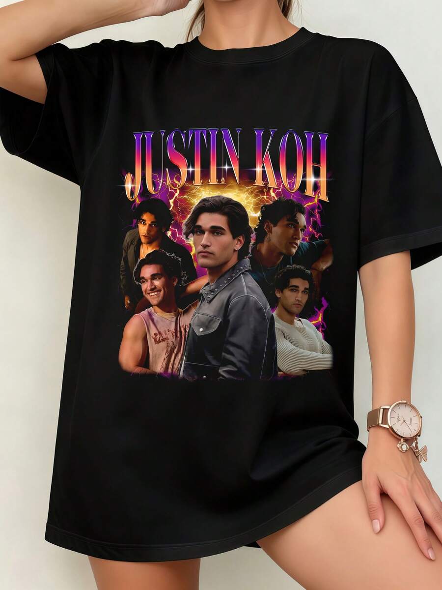 Men's Women's Justin Kohl Off Campus 90s Washed T-Shirt With Multi-Print - 黑色 - 查看 1