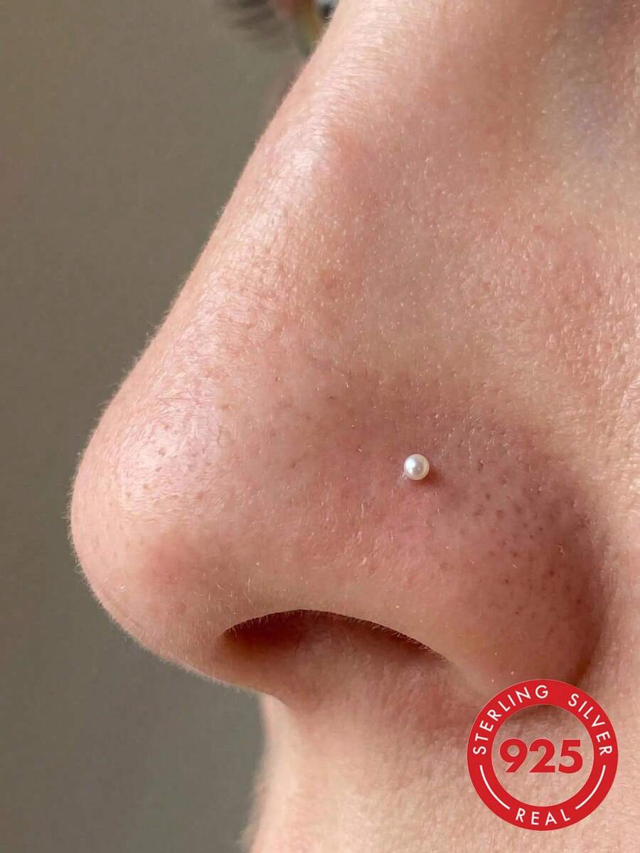 1pc 925 Sterling Silver 2mm Nose Stud, Delicate Nose Piercing Jewelry - Silver - View 1