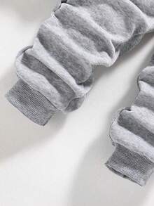 Boys' Basketball Graphic Print Warm Crew Neck Sweatshirt And Sweatpants - Grey - View 5