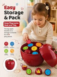 Large Montessori Apple Shaped Number Matching Toy, Interactive Educational Toy Suitable For 10 Months To 12 Years Old Boys And Girls, Birthday Gift - Multicolor - View 2