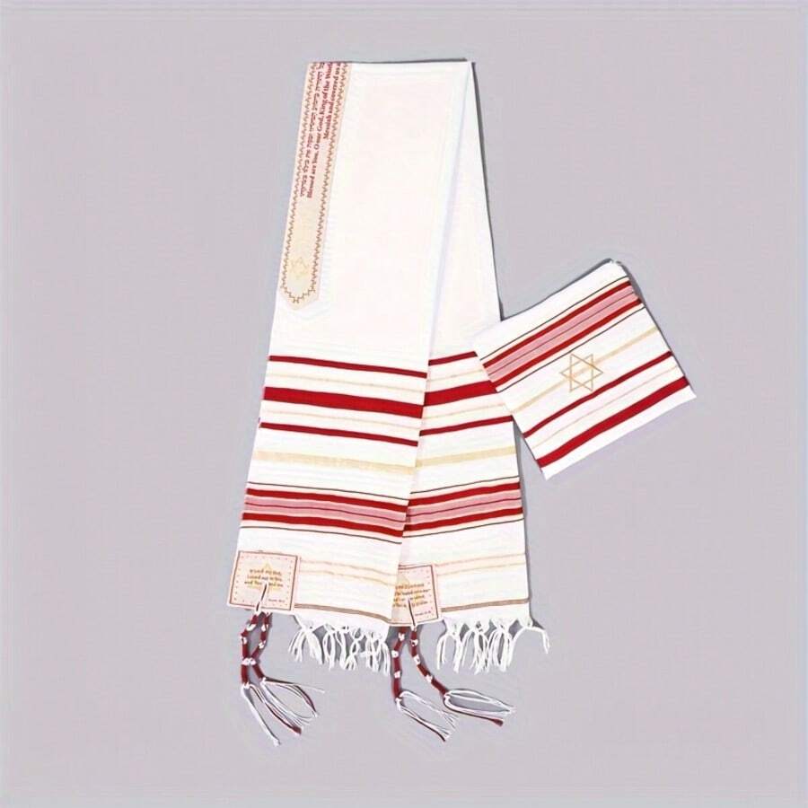 1Pc Blue Red Candlestick Shawl Morning Shawl Scarf 52cmx180cm - Red Six-pointed Star - View 1