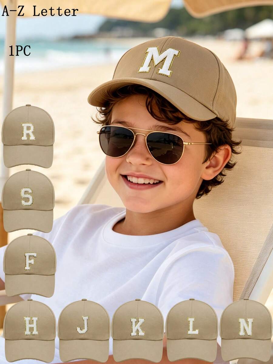1PC Kids 9-16Y A-Z Letter Khaki Baseball Cap, Adjustable Sun Hat ...