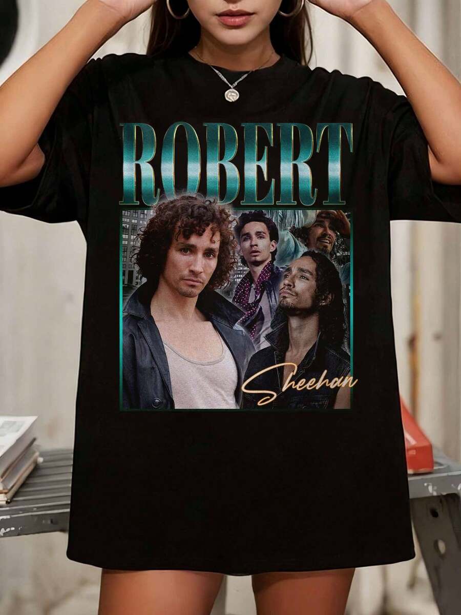 Robert Sheehan Vintage Bootleg Tv Graphic Oversized Unisex Black Comedy Fan T-Shirt - 黑色 - 查看 1