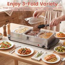 SUPERLEX Three-Compartment Restaurant Heaters, Stainless Steel Catering Heater Servers | Home Insulated Hot Pot Buffet Heaters | Food Heaters | Food Warming Trays For Catering, Parties, And Weddings | Thick Hotel Buffet Heaters, Food Storage Boxes. - Silver - View 6
