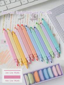 6/12支雙頭螢光螢光筆，學校用品，適用於重點標記，快乾墨水，適合學生筆記、教科書標記、日記記錄和辦公使用 - 莫蘭迪色彩 - 查看 6