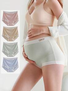 [4pcs/Pack]High Waist Maternity Panties For Early, Mid And Late Pregnancy, Belly Support, Color Block Letter Design, Comfortable Triangle Panties, Non-Binding - Multicolor - View 4