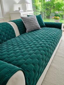1pc Geometric 3D Solid Color Dutch Velvet Quilted Sofa Cushion, Minimalist Style, Non-Slip Back, Pet Friendly, Soft Multi-Functional Dirt-Resistant Dust-Proof, Holiday Decor Sofa Cushion, Backrest Cover Armrest Cover Universal, All-Season Sofa Cover - Green - View 6