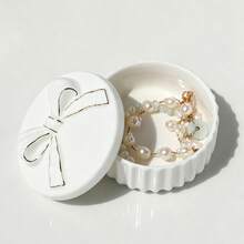 SIQIZHOU 1pc Bowknot Jewelry Box | Ceramic Decorative Ornament, Elegant Home Decor Craft Gift, Desktop Vanity Keepsake Jewelry Storage Box - White - View 10