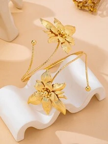 1 Stück modisches, vielseitiges, elegantes und raffiniertes Blumen-Manschettenarmband, geeignet für den täglichen Gebrauch oder Urlaub für Frauen - Goldgelb - Übersicht 2