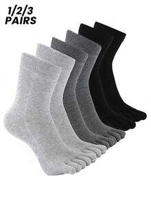 1/2/3 Pairs Women Toe Socks, Breathable Moisture-Wicking Mid-Calf Sports Socks, Autumn/Winter - Multicolor - View 1