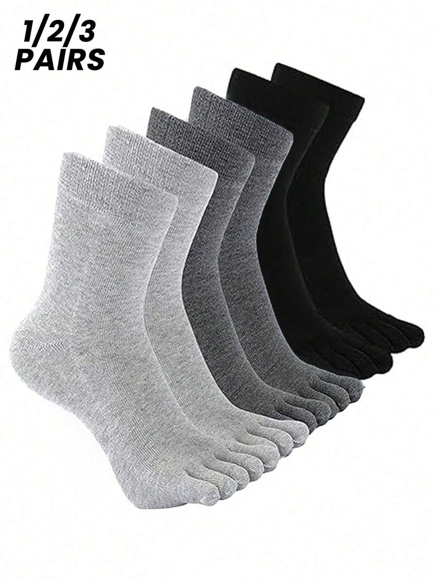 1/2/3 Pairs Women Toe Socks, Breathable Moisture-Wicking Mid-Calf Sports Socks, Autumn/Winter - Multicolor - View 1