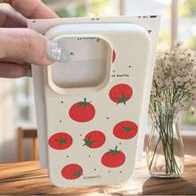 [24h Shipping From DE/FR/ES]Apple 17 16 15 Promax  21 22 23 24 25 26 Ultra Galaxy Phone Case - Factory Direct  For 17Promax 17AIR White Case With Lychee Pattern And Large Hole, Creative Tomato Pattern For 16Promax/15Pro/14Pro/13Promax 11/12/7/X/XR/XS Max Fashion Phone Case For Friends, Wife, Husband, Birthday, Easter - 圖片色1pcs - 查看 2