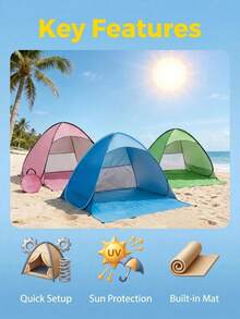1 cái lều bãi biển pop-up nhẹ, di động, lắp nhanh, chống tia UV chất lượng cao, màu xanh, kèm túi đựng, phù hợp cho cắm trại ngoài trời, bãi biển, công viên, lều trú tức thời, chắc chắn, chống tia UV UPF 50+ - Nhiều màu - Xem 5