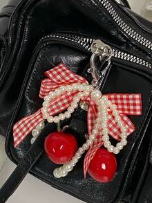 Porte-clés Cerise Nœud Perle, Nœud à Carreaux Doux et Mignon à la Mode, Charm de Sac Cerise, Porte-clés Style Y2K; Accessoire de Téléphone Anti-Perte à la Mode, Décoration de Téléphone pour Femmes; Convient pour les Vacances, le Camping, l'Été, l'Utilisation Quotidienne et les Voyages. Cadeau Parfait pour la Saint-Valentin; Cadeau de Remise des Diplômes et de Rentrée Scolaire; Accessoire de Fête; Cadeau pour Enseignant, Cadeau pour Demoiselle d'Honneur. - Taille unique - Voir 12