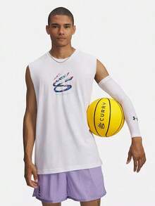 Under Armour UA Curry Series | Breathable, Quick-Drying, Loose-Fitting, Wide-Slit Men's Colorful Print Basketball Training Sleeveless Sports Vest - White - View 1