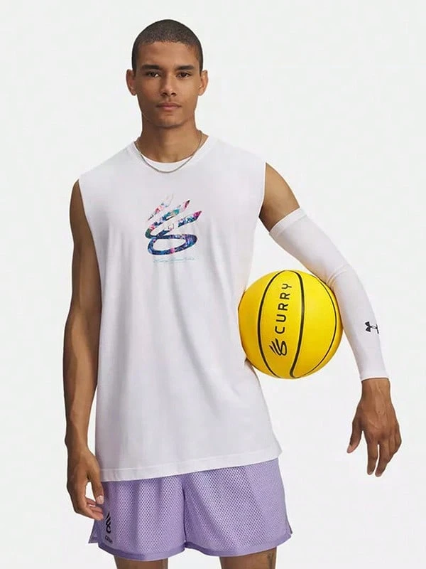 Under Armour UA Curry Series | Breathable, Quick-Drying, Loose-Fitting, Wide-Slit Men's Colorful Print Basketball Training Sleeveless Sports Vest - White - View 1