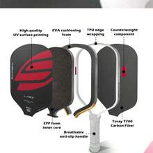 2PCS  Pickleball Paddles Set - Professional Competition Grade, EPP+EVA Inner Core, Heat-Pressed Core Pickleball Paddle  Fathers Day Gift  Camping Gear - Red - View 6