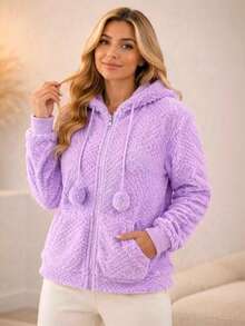 Women's Fleece Sweatshirt With Hood - Lilac 11 - View 1