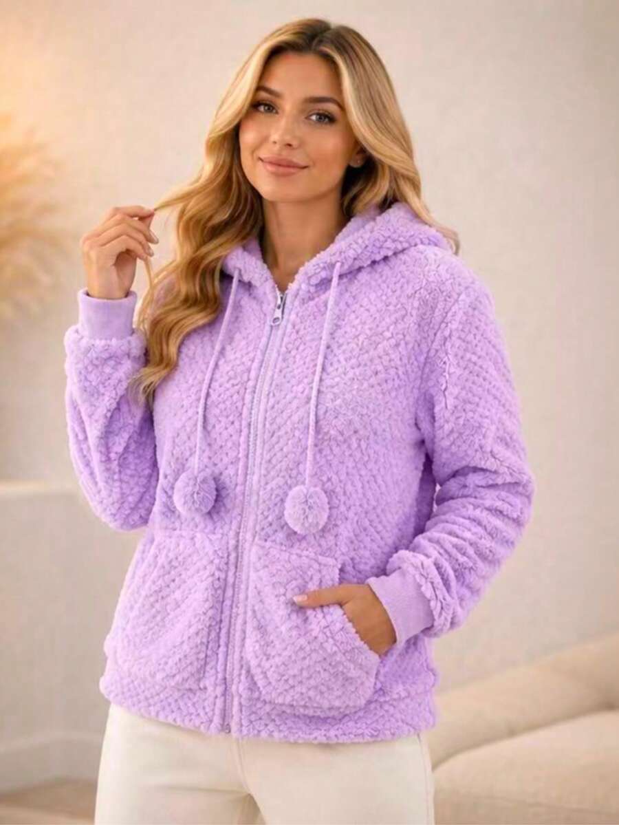 Women's Fleece Sweatshirt With Hood - Lilac 11 - View 1