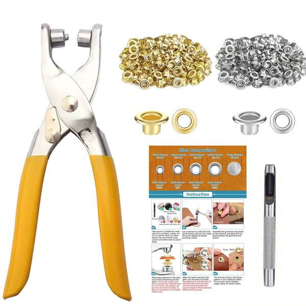 4.5mm 0.18in (Inner Diameter) Pliers With 100 Silver/Gold Washers + Puncher / Pliers With 200 Washers + Puncher, Suitable For Leather Belts, Shoes, Fabric Crafts