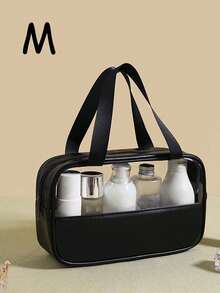 Dual Handle Large Capacity Transparent Makeup Bag, Suitable For Cosmetics And Toiletries, Beach Bag, Back To School Summer Travel Essentials - Black - View 12