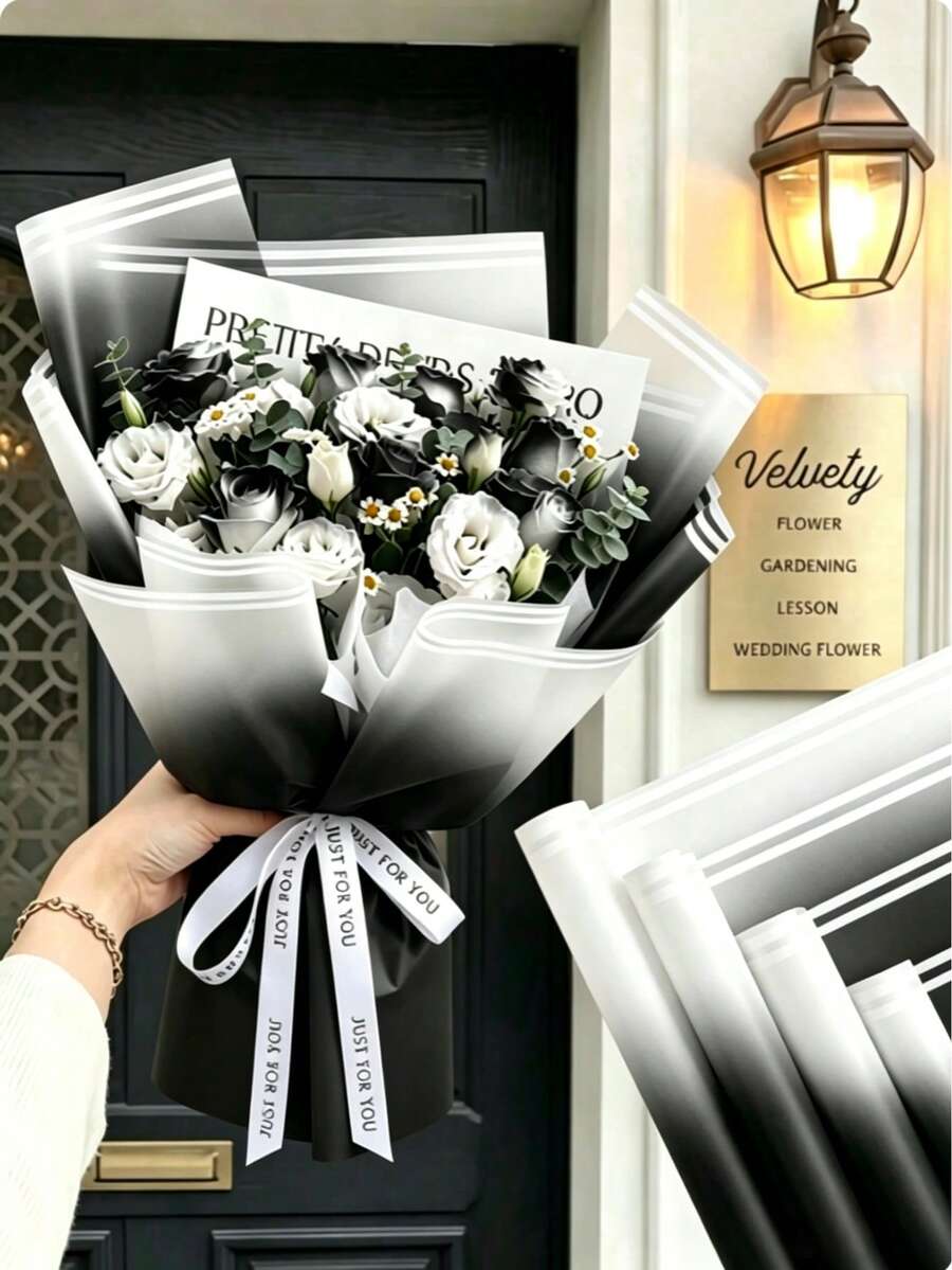 20pcs Waterproof Floral Wrapping Paper, Florist Supplies Packaging Paper, Suitable For Wedding, Birthday Gifts DIY (Gradient Black) - Black Gradient - View 1