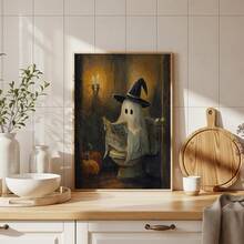 1 pieza Pintura al óleo vintage sin marco de fantasma de inodoro divertido de Halloween, arte de pared de baño, póster de lienzo impreso, decoración rústica acogedora y espeluznante para apartamento, decoración, impresiones para pared, pósteres, decoración vintage - Dibujos animados - Ver 4