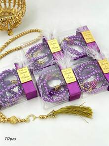 Personalized Islamic Pearl Prayer Beads Set With Customized Engraved Acrylic Tag, Ribbon And Gift Box, Tassel Prayer Beads, Ramadan Wedding Eid Ramadan Baby Shower Guest Souvenir Favor, Multi-Color Pearl Islamic Gift - Multicolor - View 33