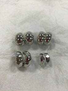 4PCS Fashionable Elegant Geometric Multi-Element Silver Metallic Earring Set, Women's Fashion Earring Set - 4-piece Earring Set - View 9