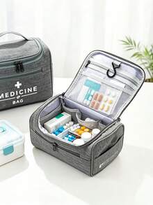 Bolsa vacía para pastillas de viaje con etiqueta "Bolsa de Medicinas", bolsa de almacenamiento multifuncional con compartimentos, caja organizadora de medicinas portátil, esencial para profesionales de la salud, trabajadores de oficina, estudiantes y familias - Multicolor - Ver 4