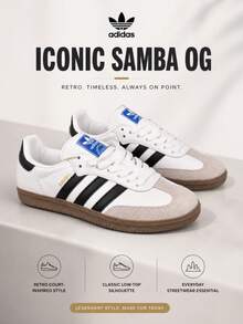 Adidas SAMBA OG 圓頭綁帶低筒運動鞋 中性款 白色 - 白色 - 查看 1