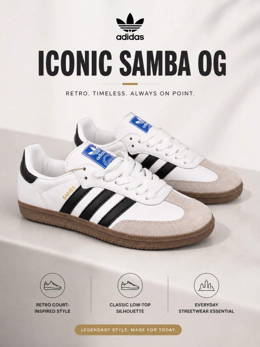 Adidas SAMBA OG 圓頭綁帶低筒運動鞋 中性款 白色 - 白色 - 查看 1
