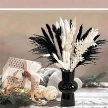 1 Bunch Black & White Artificial Reed Grass, Bohemian Style Artificial Flowers, Suitable For Vase Centerpiece, Wedding Bridal Bouquet, Home Office And Party Decoration - Black and White - View 6