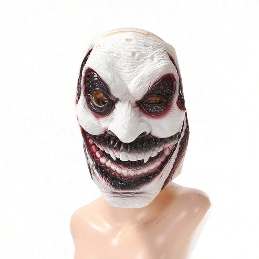 Distressed Pale Evil Grinning Clown Full Latex Head Mask, Black & Red Blood Vein Eye Sockets Sinister Psychotic Circus Clown Mask, Worn Wrinkled Skin Sharp Fangs Terrifying Killer Clown Disguise Mask, Soft Breathable Rubber Horror Cosplay Head Cover, Transparent Visible Eye Holes Frightening Gothic Fierce Monster Clown Mask - Atlantis - View 1