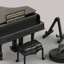 Luxury Black Miniature Piano & Guitar Set, Exquisite Replica Musical Instruments With Piano Stool & Sheet Music, Fine Lacquered Texture, Suitable For 1:12 Dollhouse Decor And Desktop Artistic Display, Perfect For Collection And Gifting - Multicolor - View 3