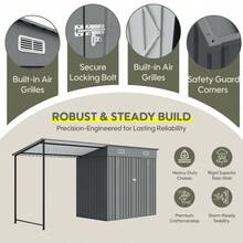 12x4 FT Metal Lean-To Shed With Pergola 6x4 FT Outdoor Storage Shed And Hardtop Gazebo Combo 2-In-1 Garden Tool Shed With Open Side For Patio Backyard Deck - Gray1 - View 3
