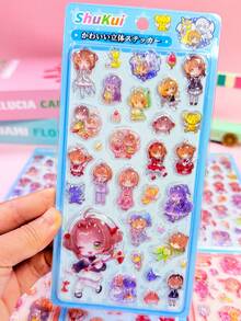 日系魔法少女果凍浮雕泡泡貼紙，多色頭髮可愛角色學生文具拼貼素材，兒童手工DIY裝飾趣味貼紙，療癒風手帳、水杯、行李箱裝飾貼紙，學校用品、DIY相簿、手機、賀卡、Guka禮物配件 - 彩色 - 查看 4