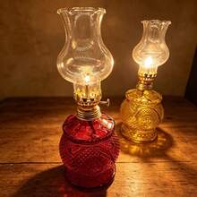 Vintage Kerosene Lamp - Butter Lamp - Paraffin Lamp - Just Add Your Own Liquid Fuel (Animal Oil Or Vegetable Oil) To Use. Lighting Tool, Night Lighting. Vintage Style Oil Lamp (Flammable) / Windproof Glass Paraffin Lamp / Nostalgic Decoration / B&B Decoration Adjustable Light Source Yoga Studio Restaurant Cafe Study Lighting Atmospheric - Red - View 8
