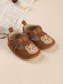 1 Pair Baby Boys Solid Color Cartoon Flat Hook & Loop Round Toe Casual Cute Sports Shoes, Suitable For Indoor & Outdoor, Spring & Autumn - Brown - View 2