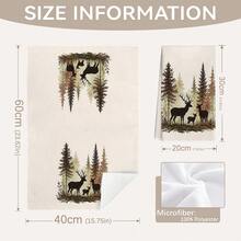 MEMNUN 2 Pcs Misty Watercolor Fir Forest Deer Print Kitchen Towels, Dish Towels, Hand Towels, Dish Cloths, Home Decor, Kitchen Decor, Cooking Baking Hand Towels, Kitchen Accessories, Machine Washable, Cleaning Supplies, Suitable For Restaurant Kitchen, Home Decor And Gifts, All Seasons - Multicolor - View 3