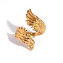 Frminee 3pcs/1pc Women's Stainless Steel Feather Wing Ring, 18K Gold/Silver Adjustable Open Statement Ring, Waterproof Bohemian Angel Wing Jewelry - Multicolor - View 6
